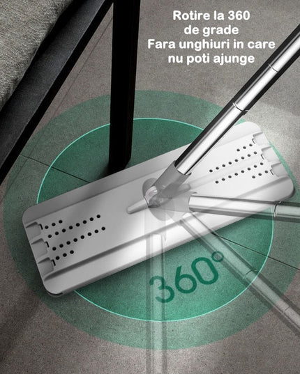 de curatenie mop si galeata, galeata 5.7 l, 4 rezerve microfibra incluse, design modern, pentru interior, material plastic, peri sintetici, plat, cu storcere