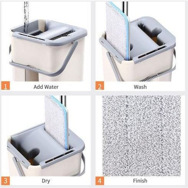 de curatenie mop si galeata, galeata 6 l, 2 rezerve microfibra incluse, design modern, pentru interior, material plastic, peri sintetici, plat, cu storcere