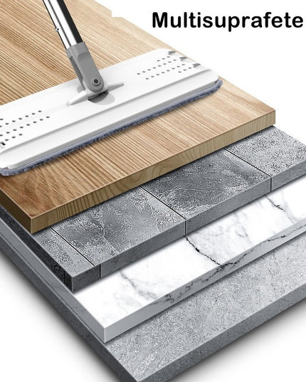 de curatenie mop si galeata, galeata 6 l, 2 rezerve microfibra incluse, design modern, pentru interior, material plastic, peri sintetici, plat, cu storcere