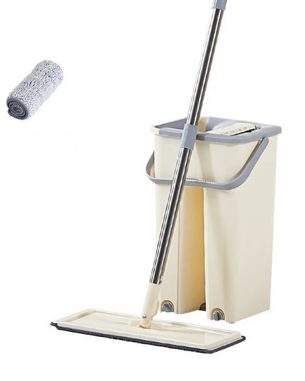 de curatenie mop si galeata, galeata 6 l, 2 rezerve microfibra incluse, design modern, pentru interior, material plastic, peri sintetici, plat, cu storcere