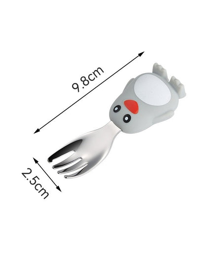 Set diversificare bebelusi din silicon, 23.5 x 12.5 cm, 1 farfurie compartimentata in forma de pinguin, lingurita si furculita, pai, perie pai, fara alergeni, ventuza fixare, forma creativa