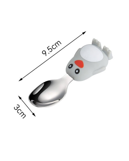 Set diversificare bebelusi din silicon, 23.5 x 12.5 cm, 1 farfurie compartimentata in forma de pinguin, lingurita si furculita, pai, perie pai, fara alergeni, ventuza fixare, forma creativa