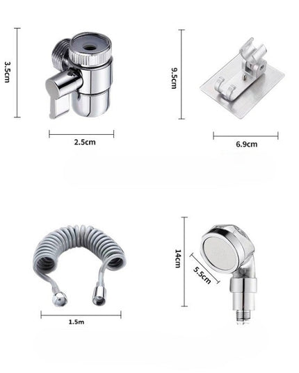 Extensie de Dus, pentru Baterie Baie sau Bucatarie, 4 Piese, Filtru de Ioni Negativi, Furtun Flexibil de 1.5 Metri