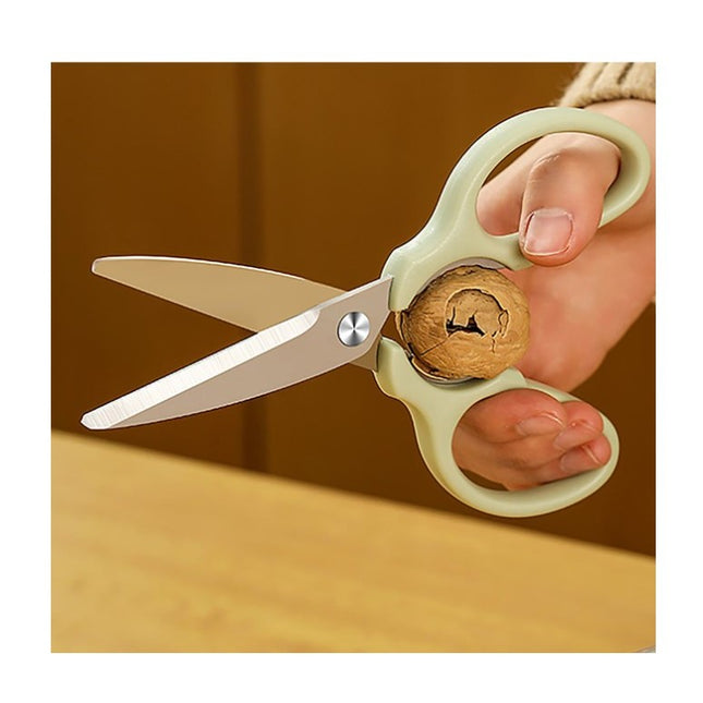 foarfeca pentru bucatarie curatator legume tip suport, multifunctional, spargator nuci, material ABS si otel inoxidabil, maner ergonomic