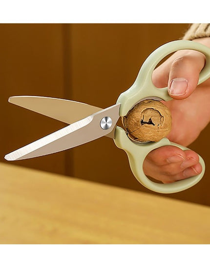 foarfeca pentru bucatarie curatator legume tip suport, multifunctional, spargator nuci, material ABS si otel inoxidabil, maner ergonomic