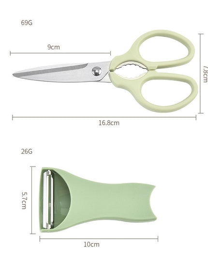 foarfeca pentru bucatarie curatator legume tip suport, multifunctional, spargator nuci, material ABS si otel inoxidabil, maner ergonomic