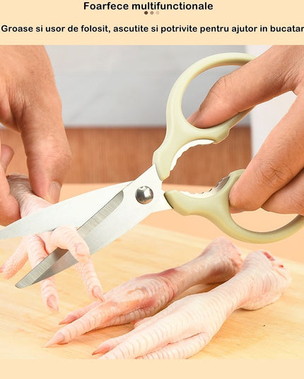 foarfeca pentru bucatarie curatator legume tip suport, multifunctional, spargator nuci, material ABS si otel inoxidabil, maner ergonomic