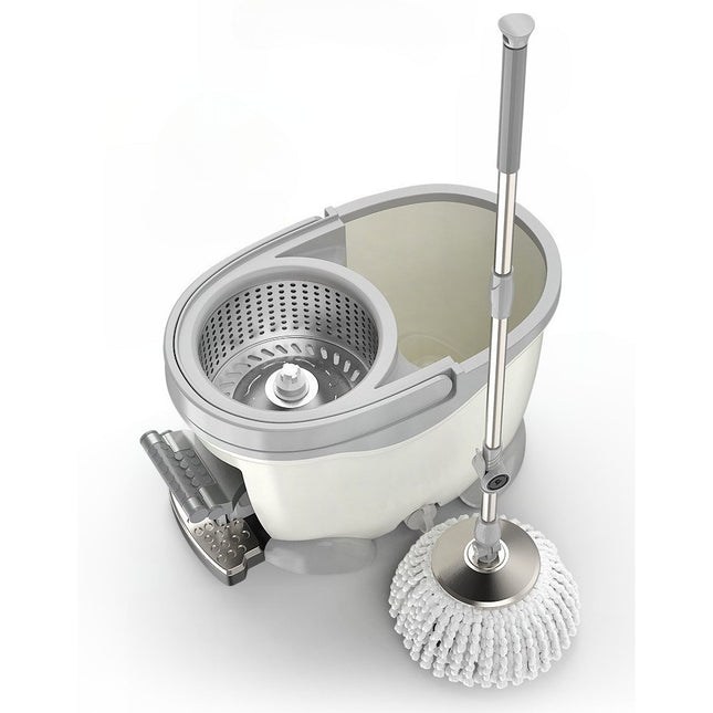 Galeata cu Pedala si Mop Rotativ 360°, Cu Actiune Centrifuga x4, Pentru Uz Casnic, Maner din Otel Inoxidabil Telescopic, 2 Capte din Bumbac