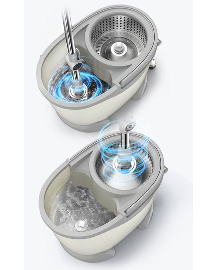 Galeata cu Pedala si Mop Rotativ 360°, Cu Actiune Centrifuga x4, Pentru Uz Casnic, Maner din Otel Inoxidabil Telescopic, 2 Capte din Bumbac