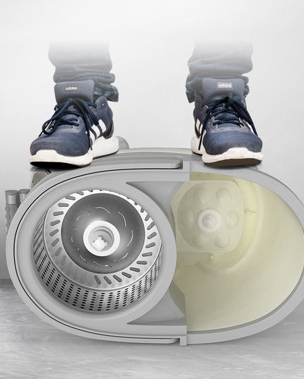 Galeata cu Pedala si Mop Rotativ 360°, Cu Actiune Centrifuga x4, Pentru Uz Casnic, Maner din Otel Inoxidabil Telescopic, 2 Capte din Bumbac