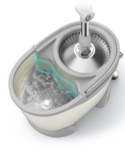 Galeata cu Pedala si Mop Rotativ 360°, Cu Actiune Centrifuga x4, Pentru Uz Casnic, Maner din Otel Inoxidabil Telescopic, 2 Capte din Bumbac