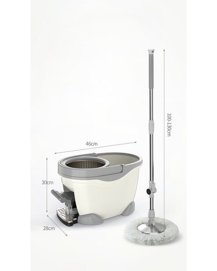 Galeata cu Pedala si Mop Rotativ 360°, Cu Actiune Centrifuga x4, Pentru Uz Casnic, Maner din Otel Inoxidabil Telescopic, 2 Capte din Bumbac