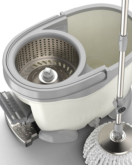 Galeata cu Pedala si Mop Rotativ 360°, Cu Actiune Centrifuga x4, Pentru Uz Casnic, Maner din Otel Inoxidabil Telescopic, 2 Capte din Bumbac