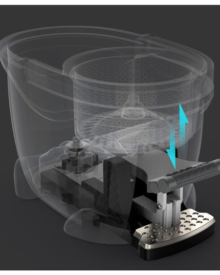 Galeata cu Pedala si Mop Rotativ 360°, Cu Actiune Centrifuga x4, Pentru Uz Casnic, Maner din Otel Inoxidabil Telescopic, 2 Capte din Bumbac