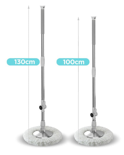 Galeata cu Pedala si Mop Rotativ 360°, Cu Actiune Centrifuga x4, Pentru Uz Casnic, Maner din Otel Inoxidabil Telescopic, 2 Capte din Bumbac