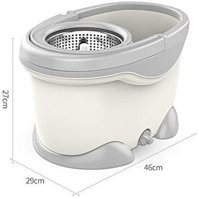 Galeata si Mop Rotativ 360°, Cu Dubla Actiune Centrifuga, Pentru Uz Casnic, Maner din Otel Inoxidabil Telescopic, 2 Capte din Bumbac