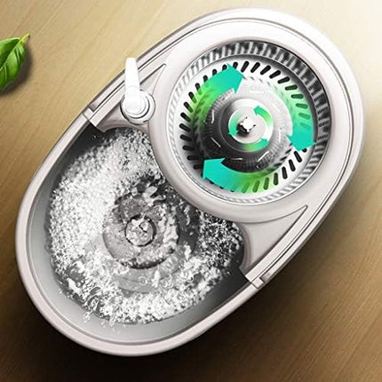 Galeata si Mop Rotativ 360°, Cu Dubla Actiune Centrifuga, Pentru Uz Casnic, Maner din Otel Inoxidabil Telescopic, 2 Capte din Bumbac