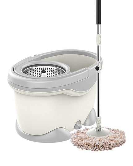 Galeata si Mop Rotativ 360°, Cu Dubla Actiune Centrifuga, Pentru Uz Casnic, Maner din Otel Inoxidabil Telescopic, 2 Capte din Bumbac