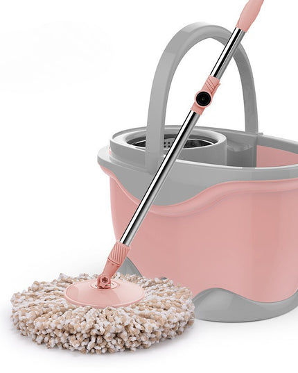 Galeata si Mop Rotativ 360°, Cu Dubla Actiune Centrifuga, Pentru Uz Casnic, Maner din Otel Inoxidabil Telescopic, 2 Capte din Bumbac