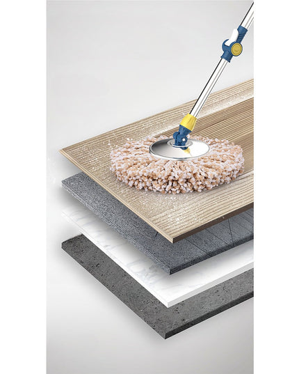 Galeata si Mop Rotativ 360°, Cu Dubla Actiune Centrifuga, Pentru Uz Casnic, Maner din Otel Inoxidabil Telescopic, 2 Capte din Bumbac