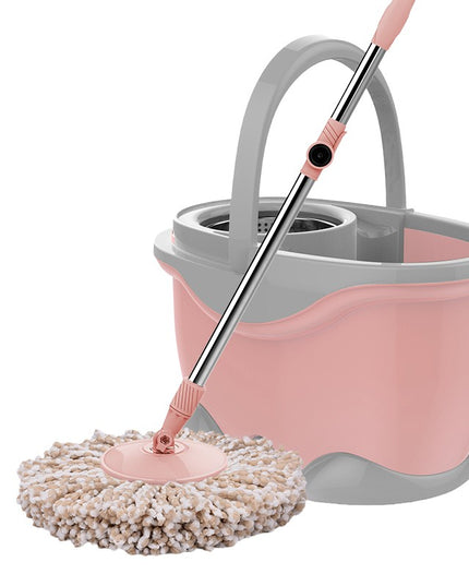 Galeata si Mop Rotativ 360°, Cu Dubla Actiune Centrifuga, Pentru Uz Casnic, Maner din Otel Inoxidabil Telescopic, 2 Capte din Bumbac