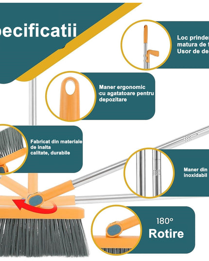 Matura si Faras cu Coada Detasabila, cu Dinti de Pieptene pentru Curatare Matura, rotativ, pliabil, Otel inoxidabil si Polipropilena