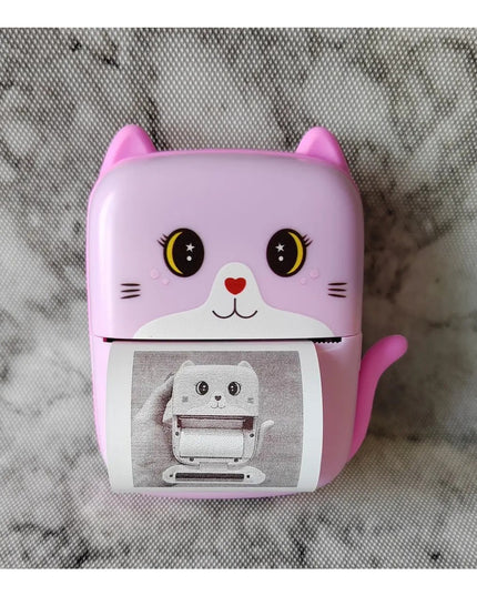 Set Mini Imprimanta Foto Portabila, Include: 1x Set de Markere, 5x Role de Hartie Termica, 5x Role Hartie Adeziva, Incarcare USB, Bluetooth, Print - , Model Pisicuta