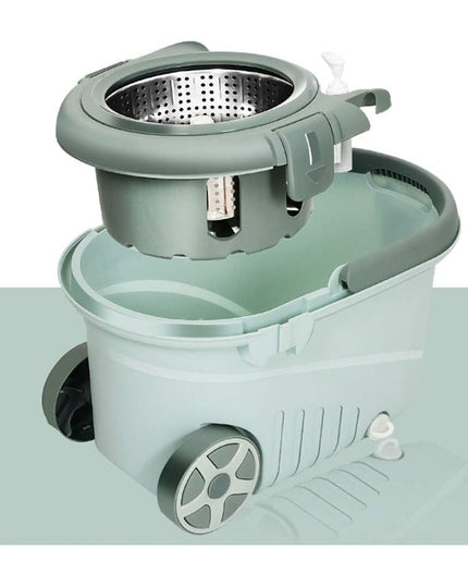 mop rotativ cu galeata material plastic si microfibra, o rezerva inclusa, rezistent, cu dop scurgere, vas detasabil, orificiu pentru solutie, pentru interior, capacitate 8 l