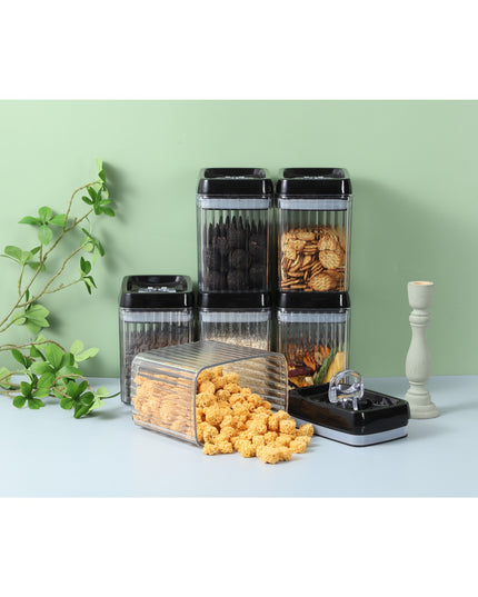 4 Recipiente din Plastic, pentru Alimente/Obiecte, Inchidere Ermetica, Textura Ondulata, .5l, l