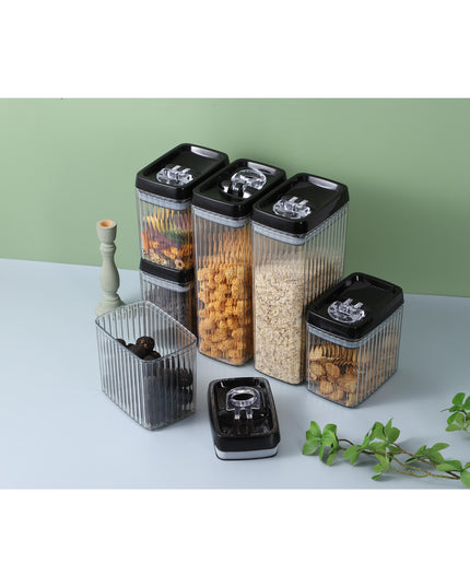 4 Recipiente din Plastic, pentru Alimente/Obiecte, Inchidere Ermetica, Textura Ondulata, .5l, l