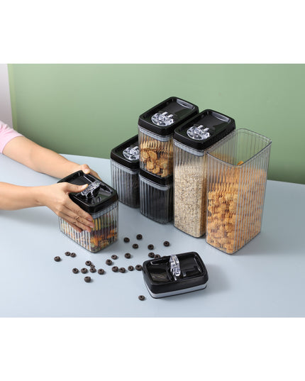 4 Recipiente din Plastic, pentru Alimente/Obiecte, Inchidere Ermetica, Textura Ondulata, .5l, l