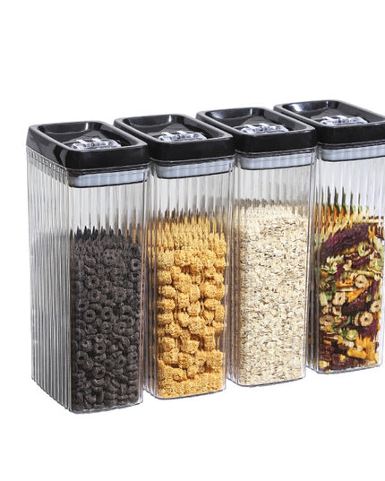 4 Recipiente din Plastic, pentru Alimente/Obiecte, Inchidere Ermetica, Textura Ondulata, .5l, l