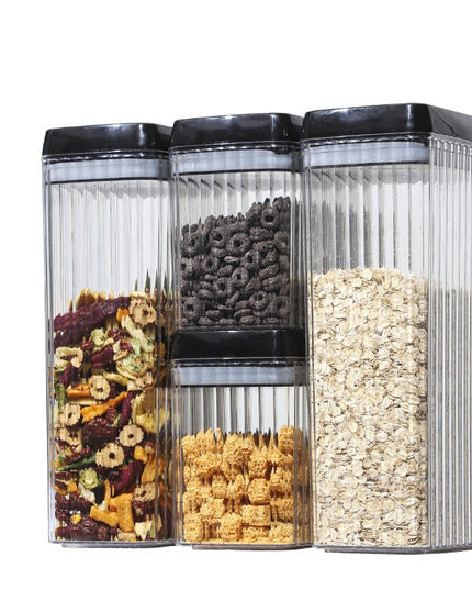 4 Recipiente din Plastic, pentru Alimente/Obiecte, Inchidere Ermetica, Textura Ondulata, .5l, l