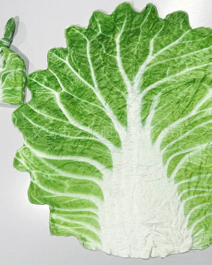 patura flanel si caciula forma frunza de salata, pentru nou-nascuti, material poliester