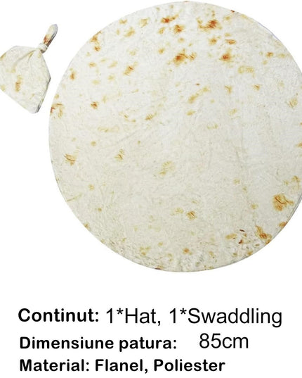 patura flanel si caciula forma lipie, pentru nou-nascuti, material poliester
