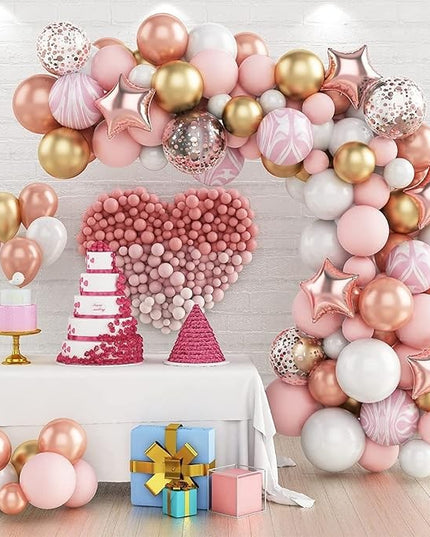 Baloane decorative Arcada, pentru Fetite, BABY SHOWER, Arcada LOVE, decorativa, set mix din 82 baloane Latex, Rose Gold