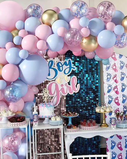 Baloane decorative pentru GENDER PARTY, Arcada Set 130 baloane, Arcul de Baloane si , Baloane Confetti Aurii