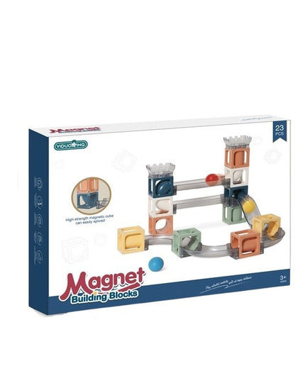 Set piese magnetice de constructie, Cu tobogane si bile, 23 piese