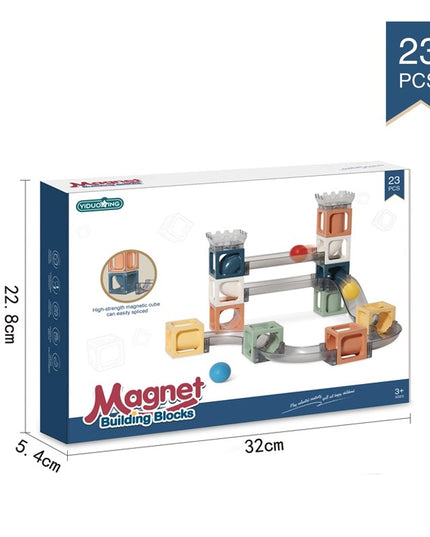 Set piese magnetice de constructie, Cu tobogane si bile, 23 piese
