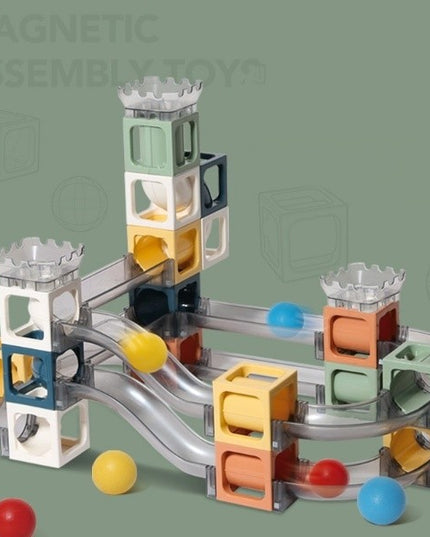 Set piese magnetice de constructie, Cu tobogane si bile, 41 piese