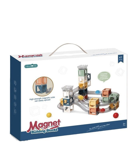 Set piese magnetice de constructie, Cu tobogane si bile, 41 piese