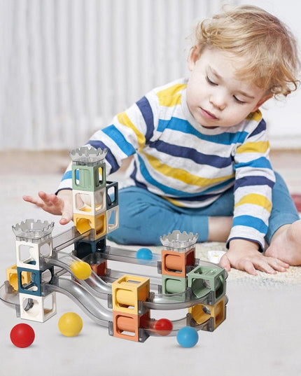 Set piese magnetice de constructie, Cu tobogane si bile, 41 piese