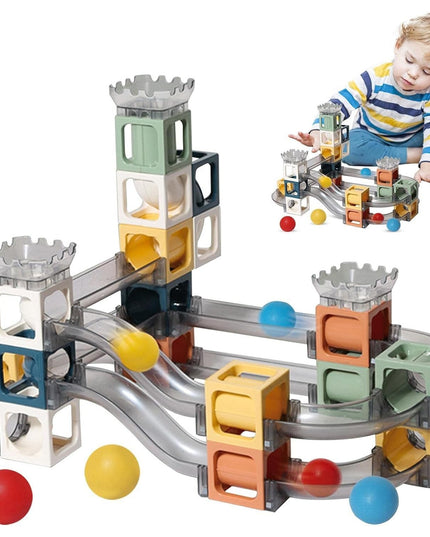 Set piese magnetice de constructie, Cu tobogane si bile, 41 piese