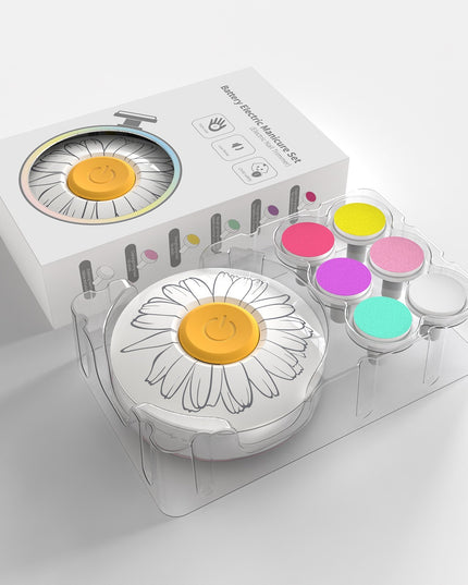 Set Pila Electrica pentru Copii si Bebelusi, ABS, Incarcare USB, Model cu Flori, 6 Accesorii, cu Lumina LED