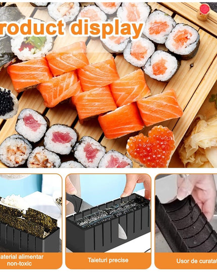 ustensile pentru facut sushi 10 piese, forma inima inclus, 3 forme clasice, extensibil, finisaj lucios, material ABS, curatare usoara