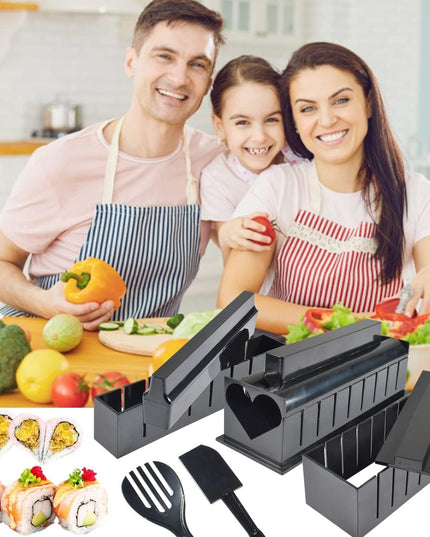 ustensile pentru facut sushi 10 piese, forma inima inclus, 3 forme clasice, extensibil, finisaj lucios, material ABS, curatare usoara