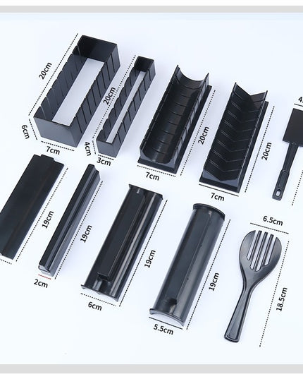 ustensile pentru facut sushi 10 piese, forma inima inclus, 3 forme clasice, extensibil, finisaj lucios, material ABS, curatare usoara
