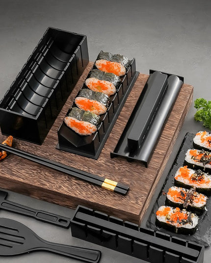 ustensile pentru facut sushi 10 piese, forma inima inclus, 3 forme clasice, extensibil, finisaj lucios, material ABS, curatare usoara