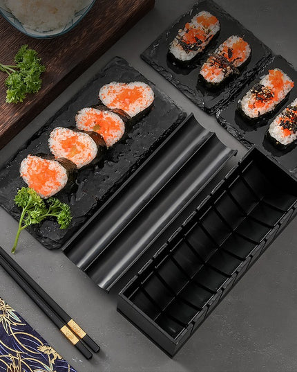 ustensile pentru facut sushi 10 piese, forma inima inclus, 3 forme clasice, extensibil, finisaj lucios, material ABS, curatare usoara