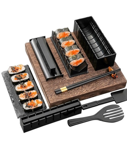 ustensile pentru facut sushi 10 piese, forma inima inclus, 3 forme clasice, extensibil, finisaj lucios, material ABS, curatare usoara